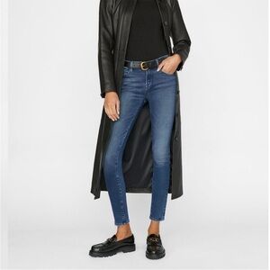 Frame Denim Women's Dark Dutton Wash Lightweight Raw Hem Le Skinny Jeanne Jeans